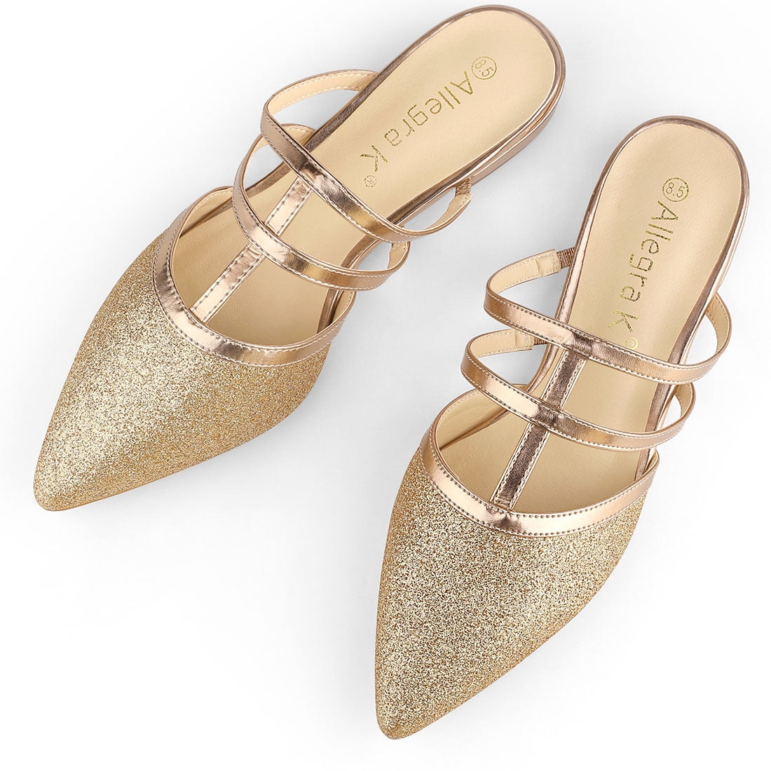 DARING DIVA Women's Glitter Pointed Toe Flats Mules Gold 7