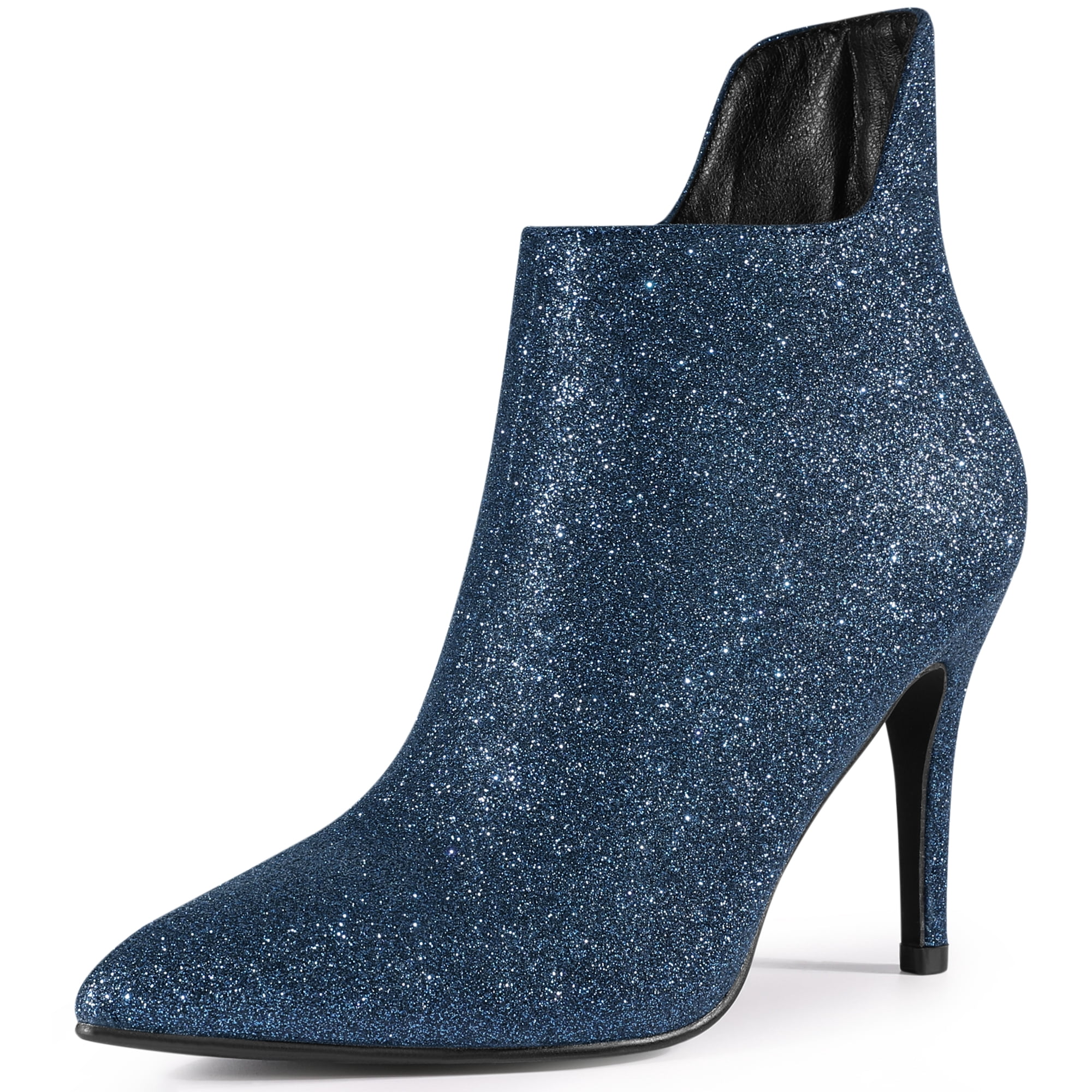 DARING DIVA Women's Glitter Pointed Toe Stiletto Heel Cutout Ankle Boots Navy Blue US 8