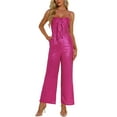 thumbnail image 1 of DARING DIVA Women's Glitter V Neck Sleeveless Spaghetti Strap Jumpsuit XS Hot Pink, 1 of 6