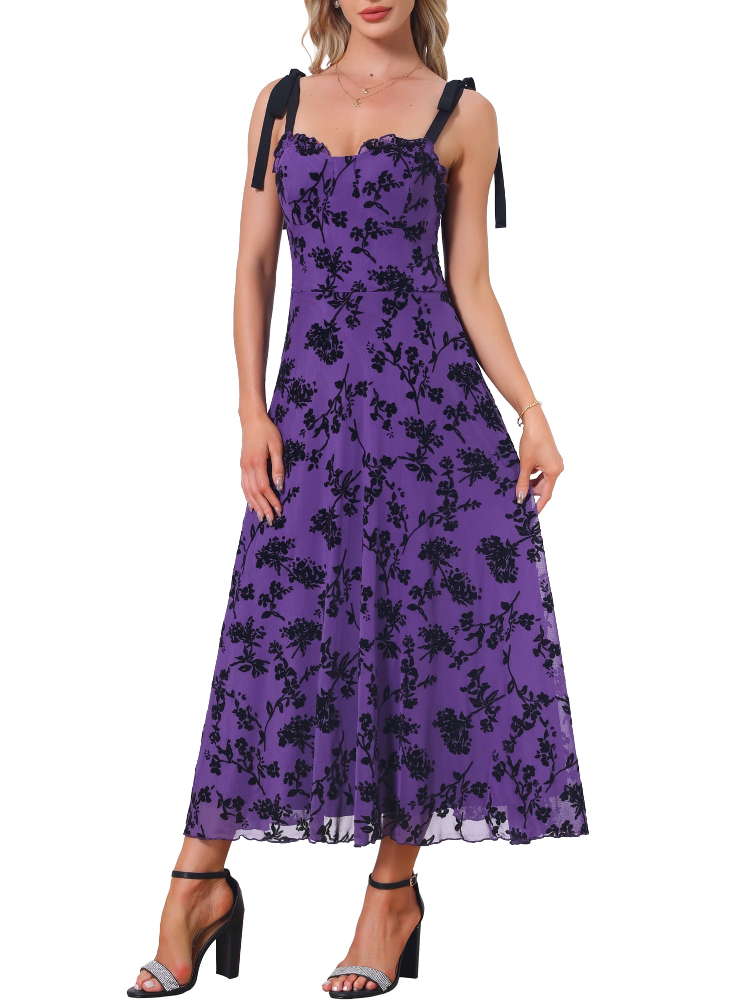 DARING DIVA Women's Gothic Floral Print Sleeveless Cocktail Dress XL Dark Purple
