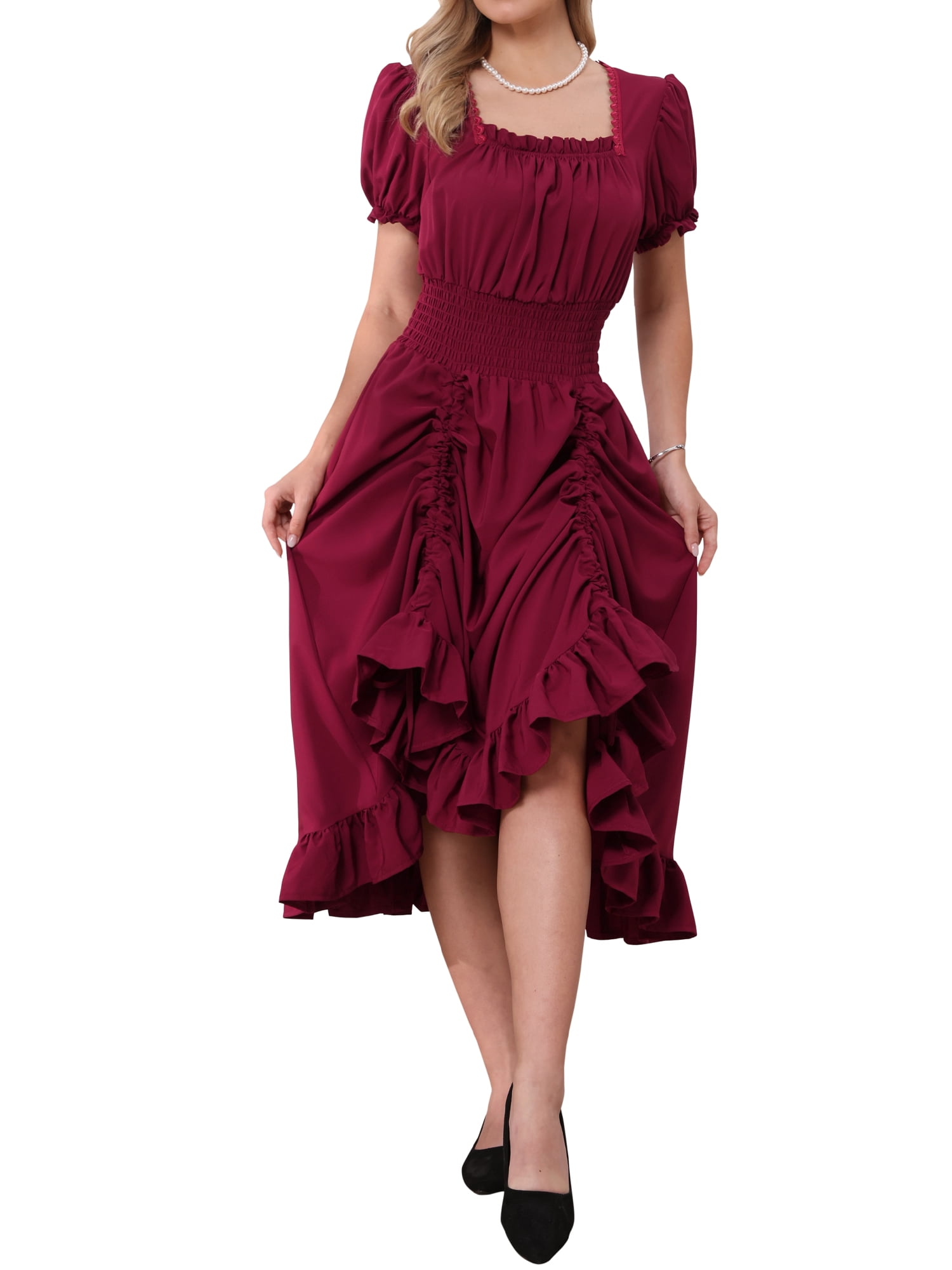 DARING DIVA Women's Gothic Pirate Costume High Low Vintage Dress L Burgundy