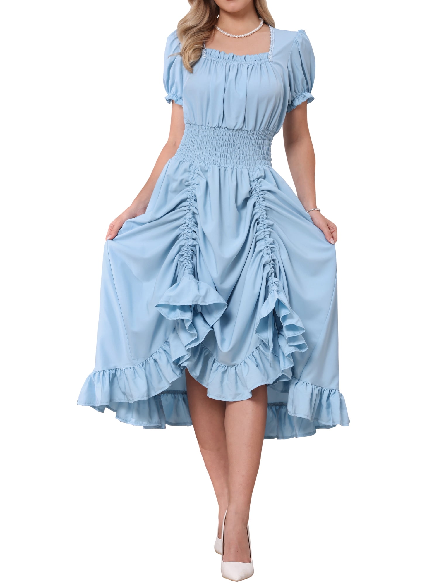 DARING DIVA Women's Gothic Pirate Costume High Low Vintage Dress M Light Blue