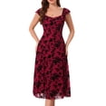 thumbnail image 1 of DARING DIVA Women's Gothic Sweetheart Neck Sleeveless Floral Dress S Burgundy, 1 of 6