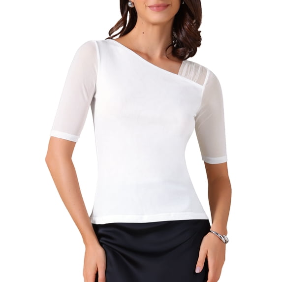 DARING DIVA Women's Half Sleeves Solid Color Stretchy Slim Fit T-Shirts M White