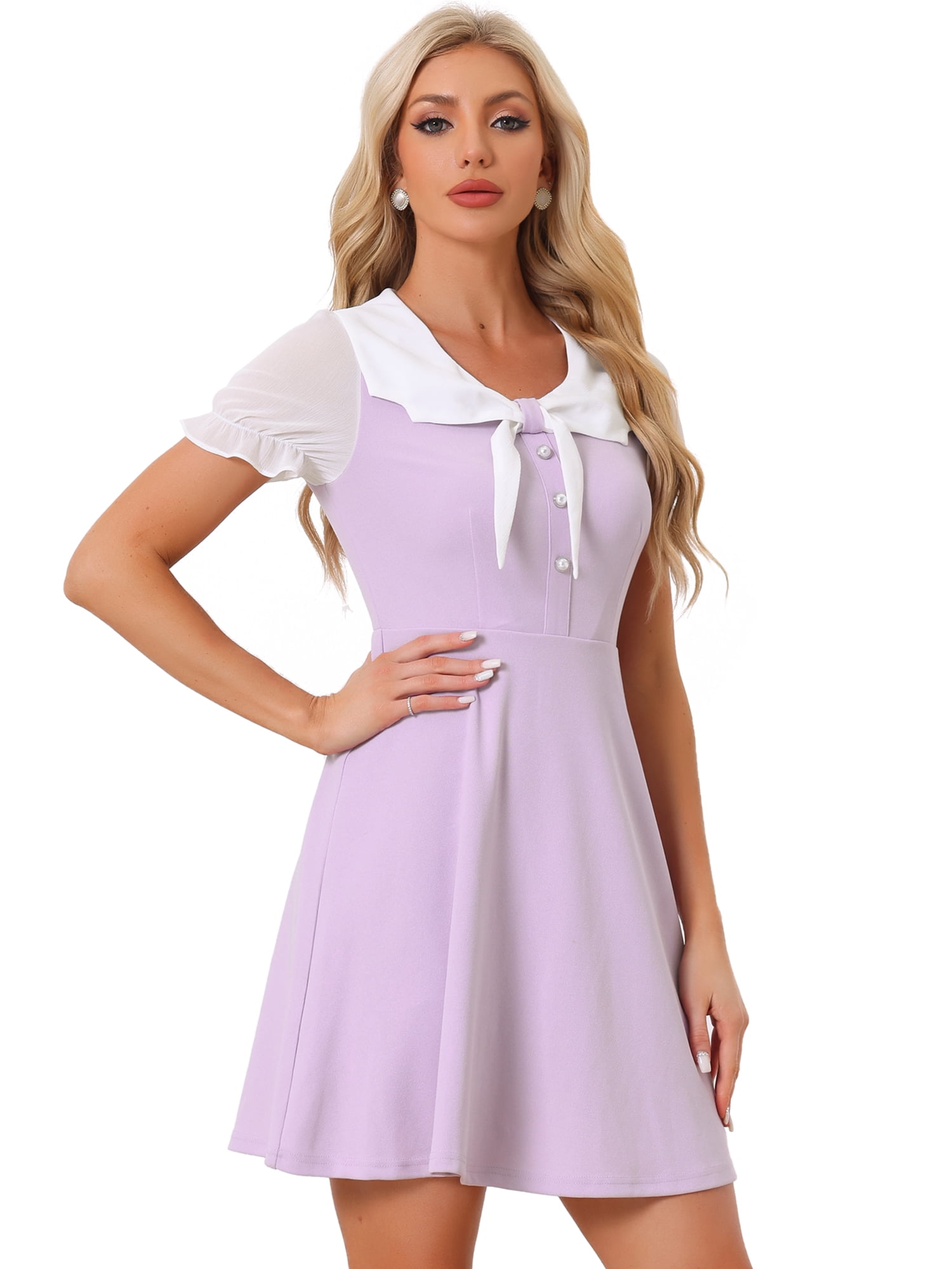 DARING DIVA Women's Halloween 50s Lolita Contrast Color Collar Dress XL Purple