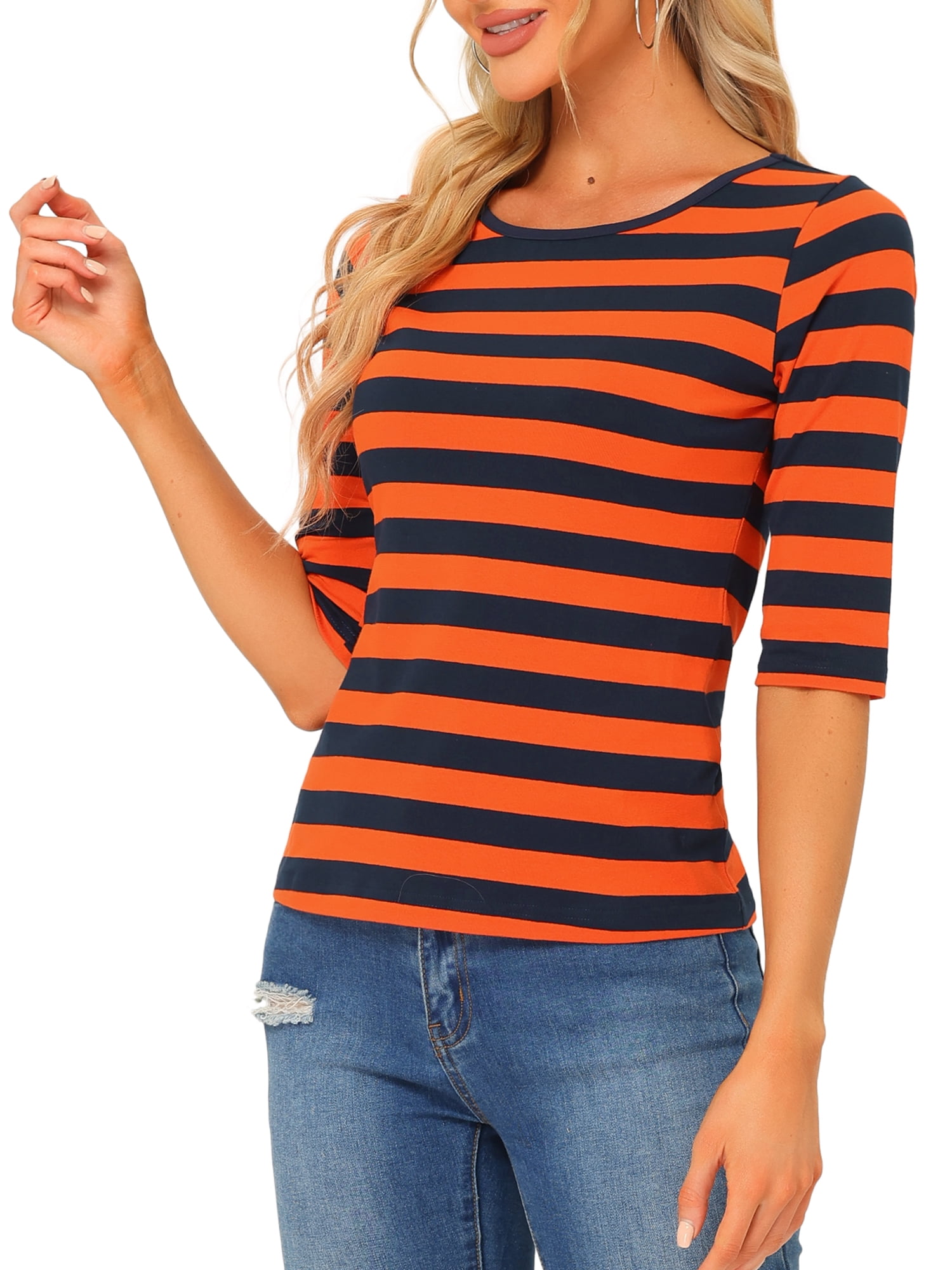 DARING DIVA Women's Halloween Costume 1/2 Sleeve Floral Top S Orange Navy Blue