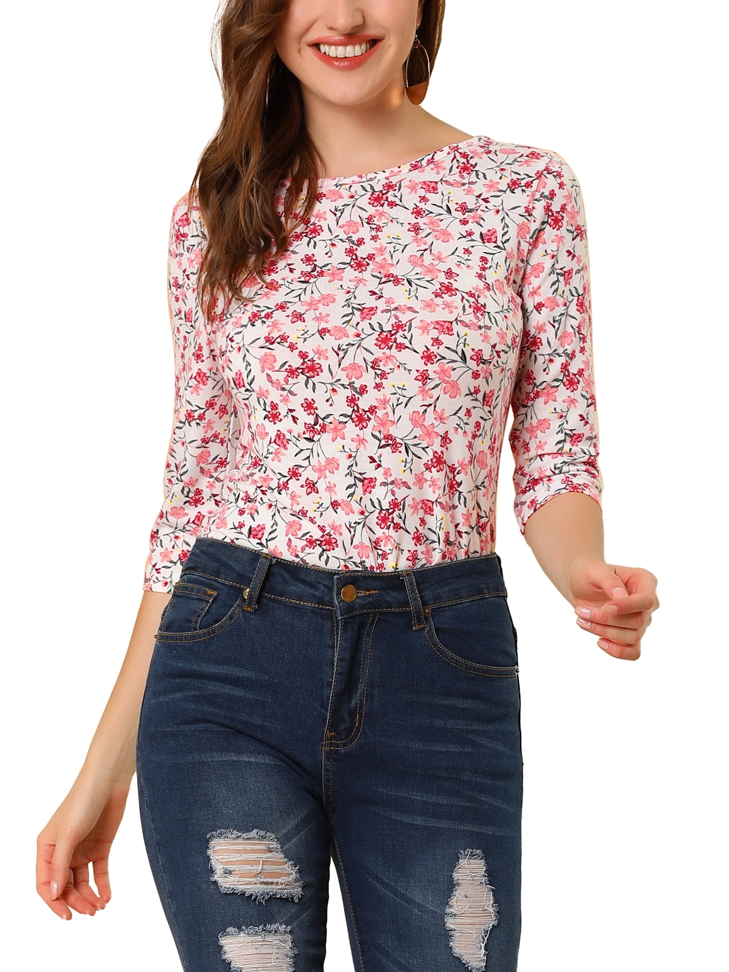 DARING DIVA Women's Halloween Costume 1/2 Sleeve Floral Top S White-Floral