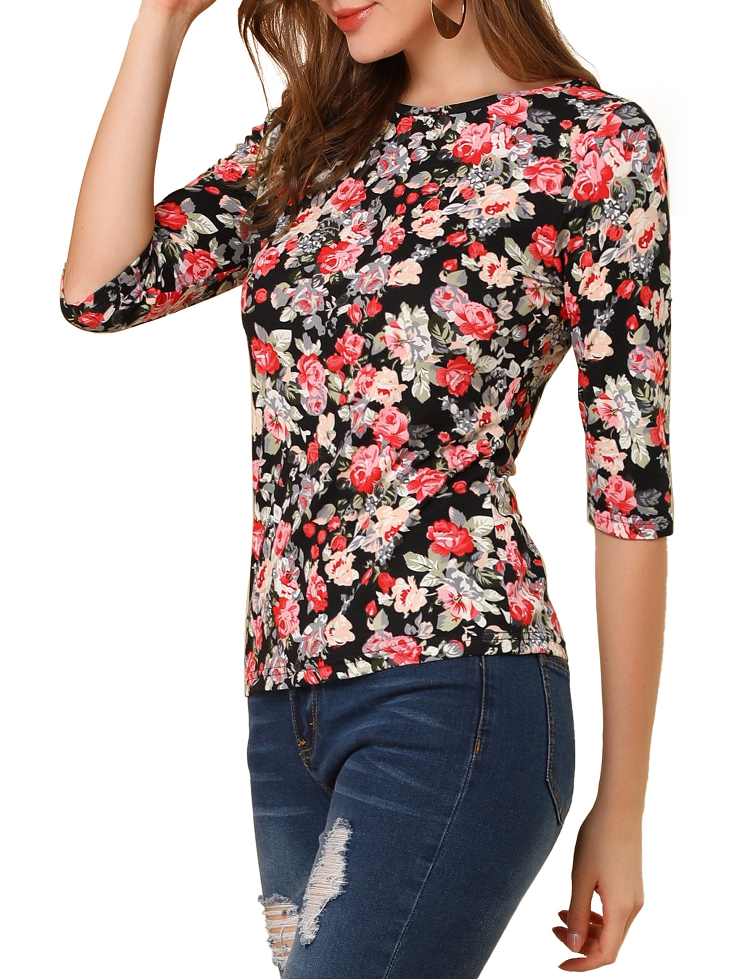 DARING DIVA Women's Halloween Costume 1/2 Sleeve Floral Top XX-Large Black-Floral