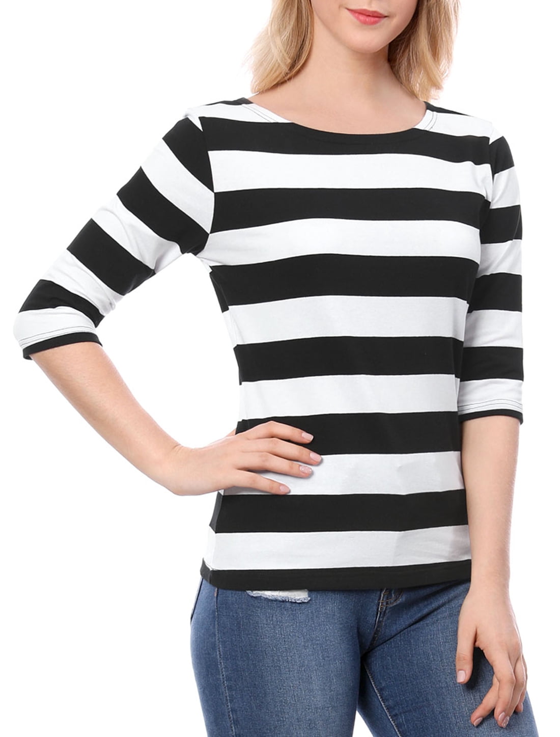 DARING DIVA Women's Halloween Costume Boat Neck Top T-Shirts 3XL Black White