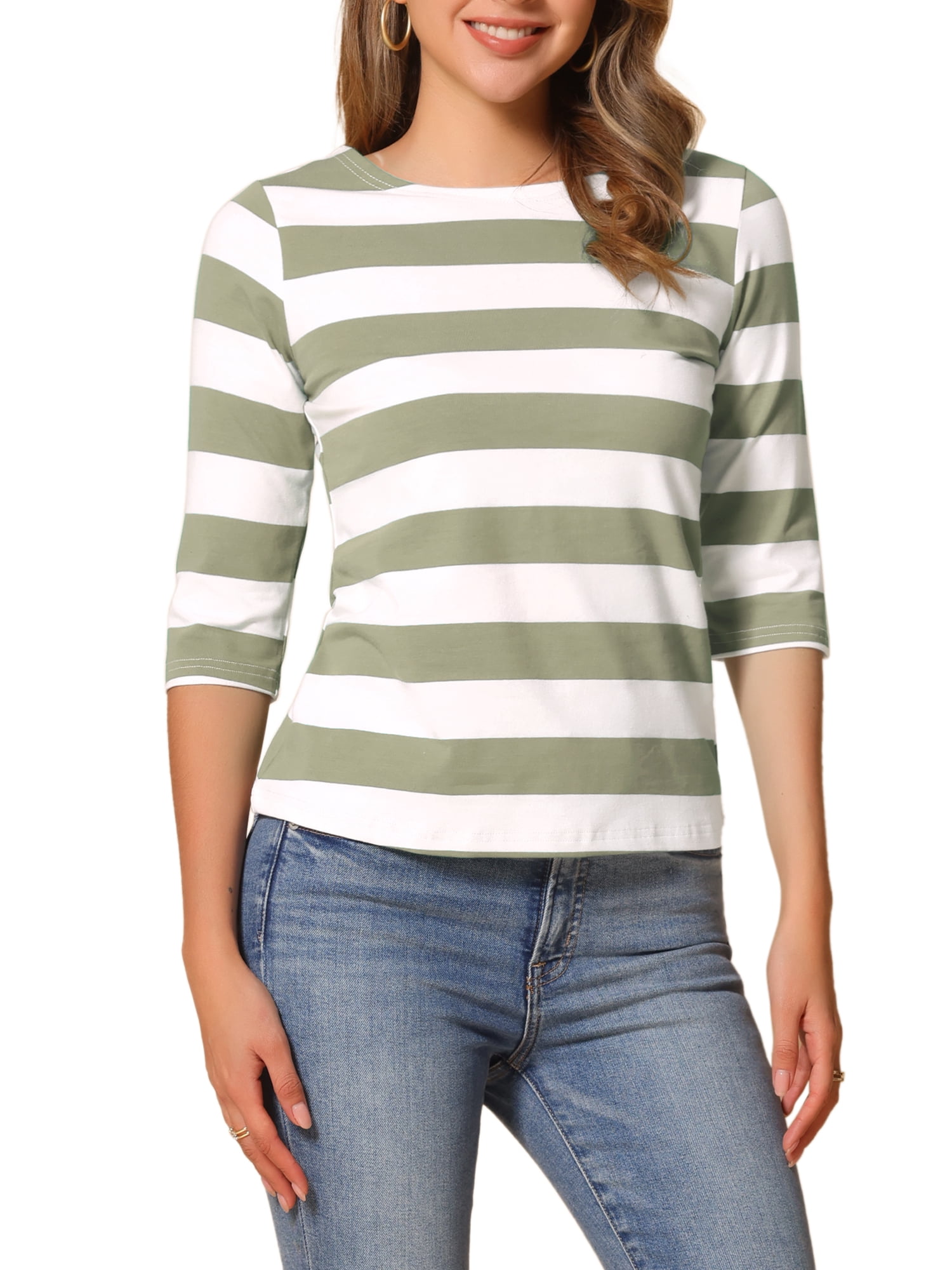 DARING DIVA Women's Halloween Costume Boat Neck Top T-Shirts L Bean Green White