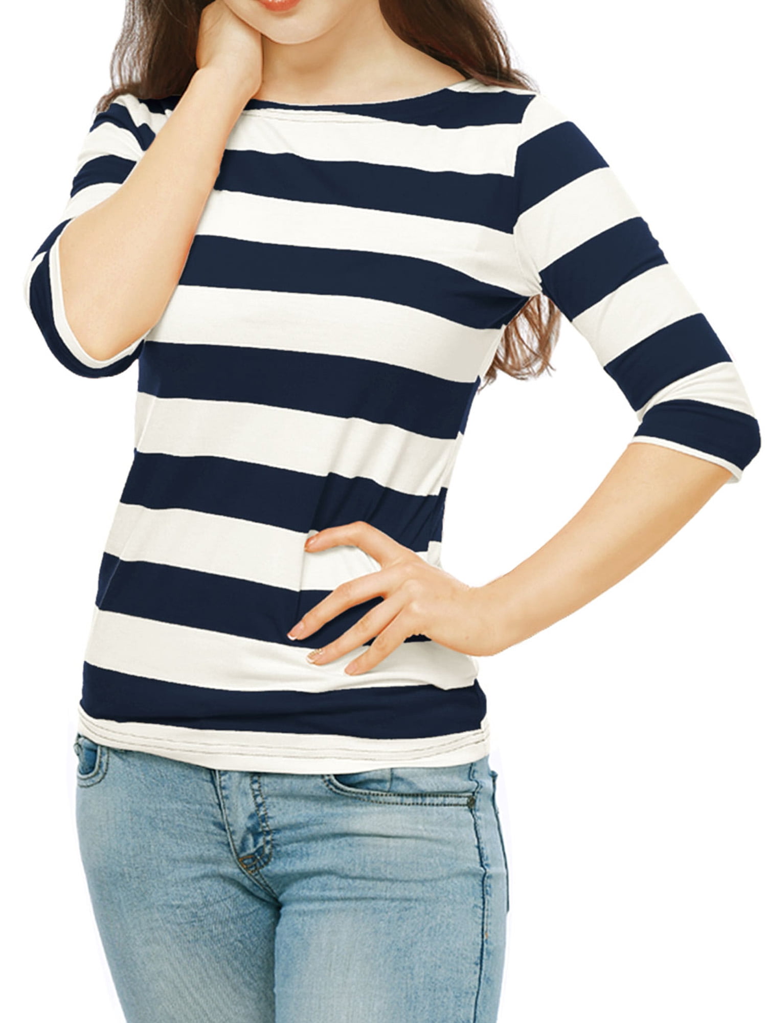 DARING DIVA Women's Halloween Costume Boat Neck Top T-Shirts L Blue