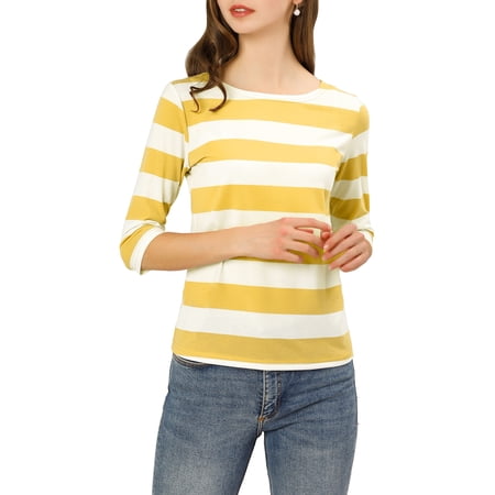 DARING DIVA Women's Halloween Costume Boat Neck Top T-Shirts L Yellow White