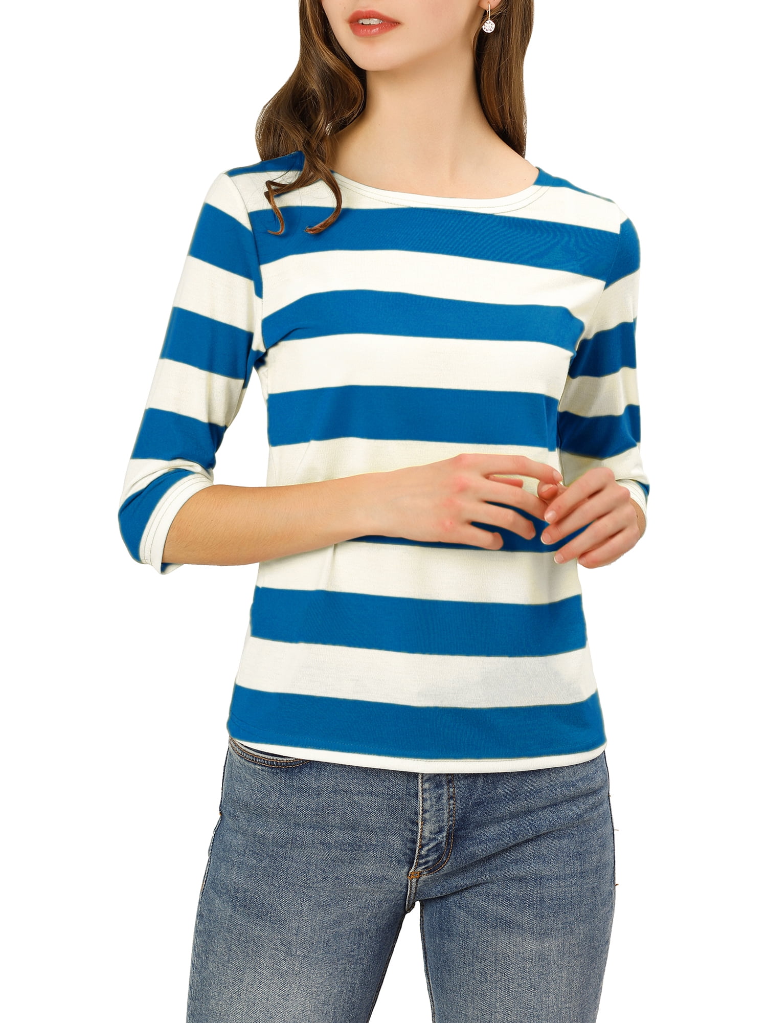 DARING DIVA Women's Halloween Costume Boat Neck Top T-Shirts M Blue White