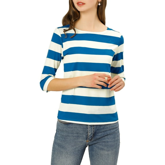 DARING DIVA Women's Halloween Costume Boat Neck Top T-Shirts M Blue White