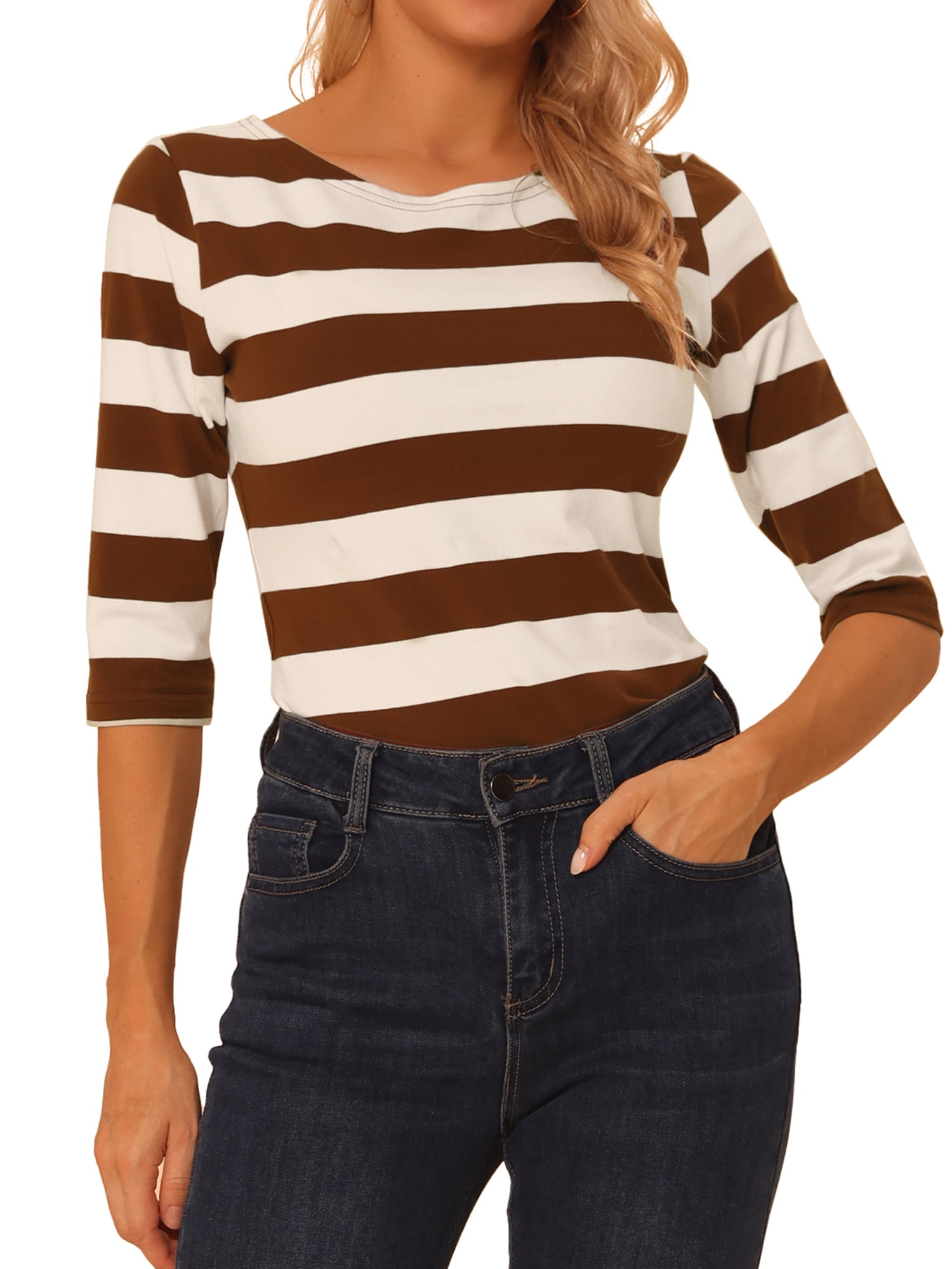 DARING DIVA Women's Halloween Costume Boat Neck Top T-Shirts M Brown