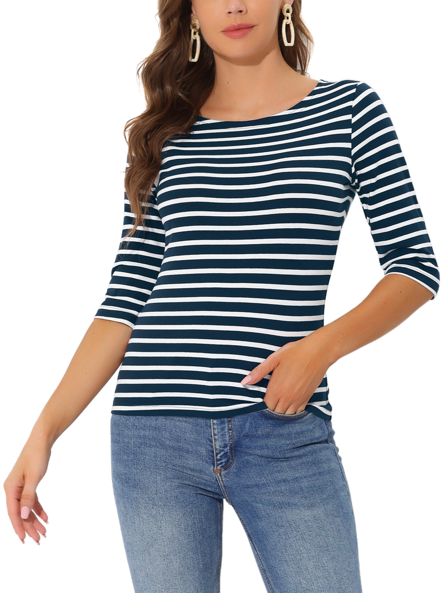 DARING DIVA Women's Halloween Costume Boat Neck Top T-Shirts M Dark Blue