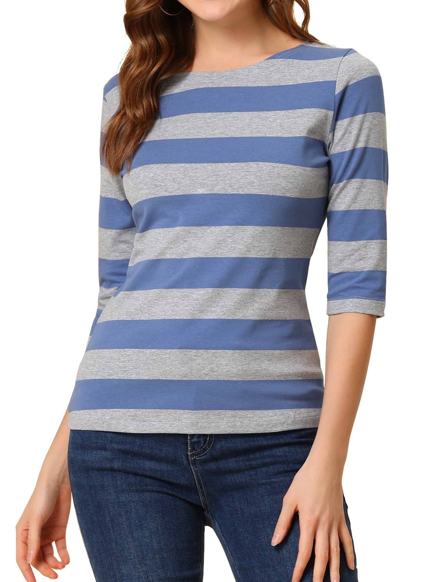 DARING DIVA Women's Halloween Costume Boat Neck Top T-Shirts M Gray Blue