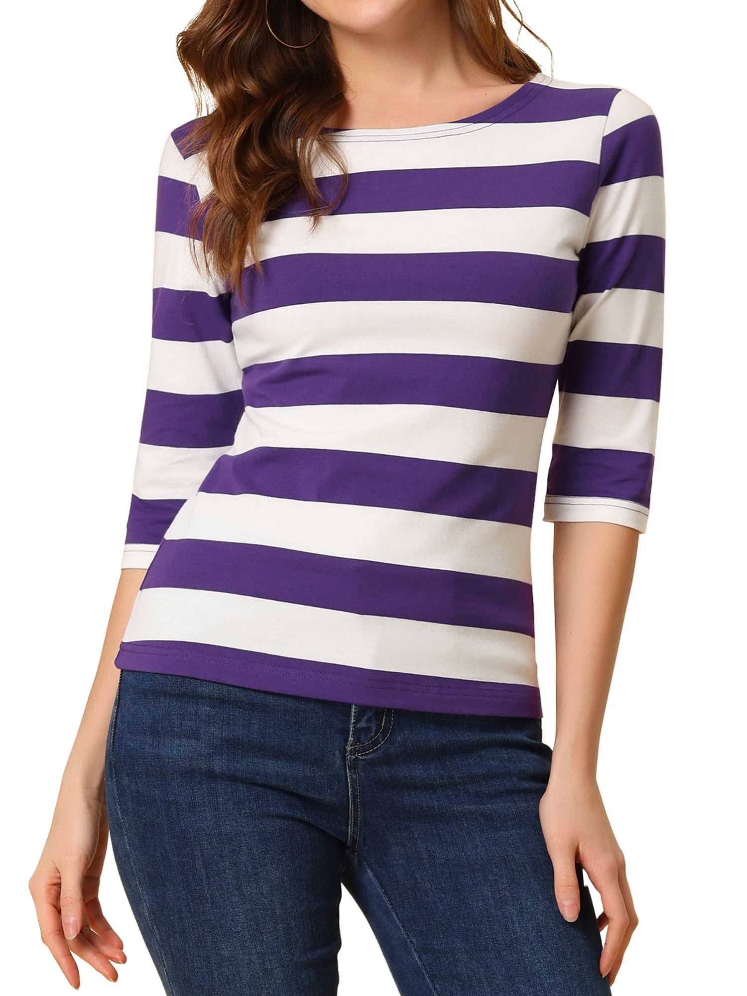 DARING DIVA Women's Halloween Costume Boat Neck Top T-Shirts M Purple White