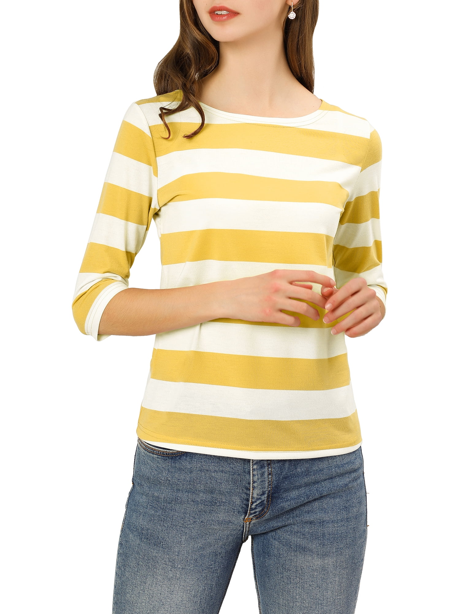 DARING DIVA Women's Halloween Costume Boat Neck Top T-Shirts M Yellow White