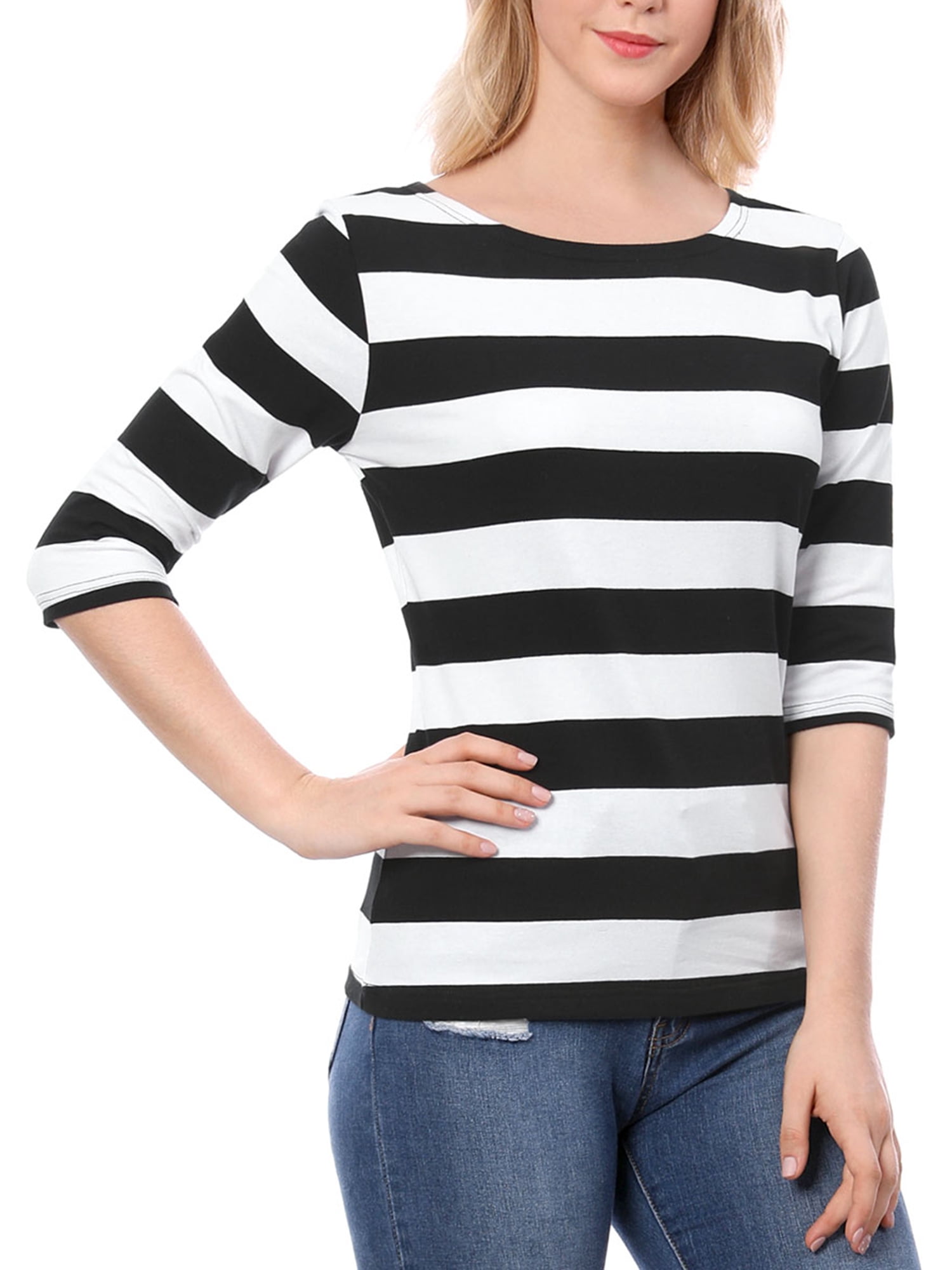 DARING DIVA Women's Halloween Costume Boat Neck Top T-Shirts S Black White