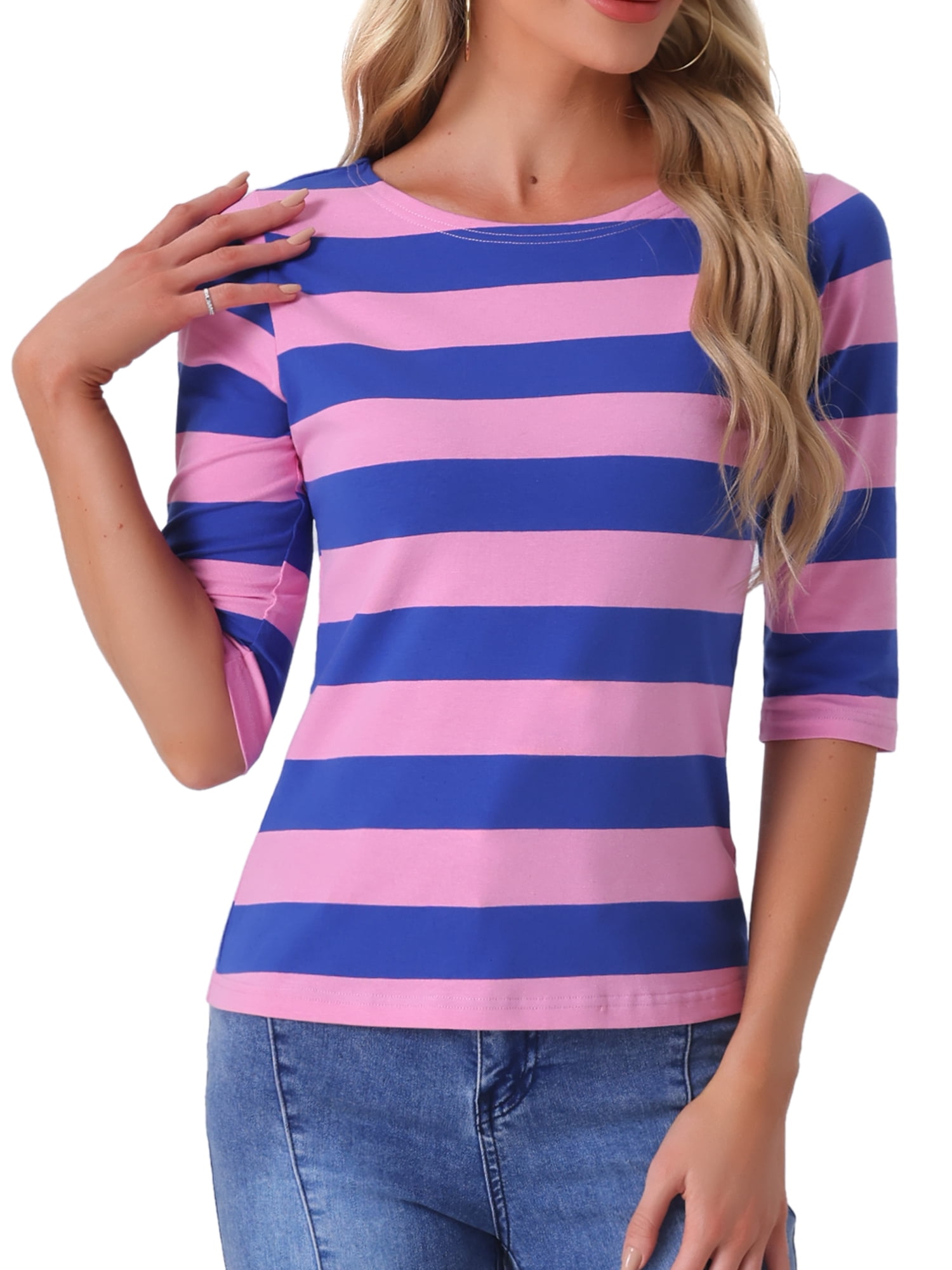 DARING DIVA Women's Halloween Costume Boat Neck Top T-Shirts S Pink Blue