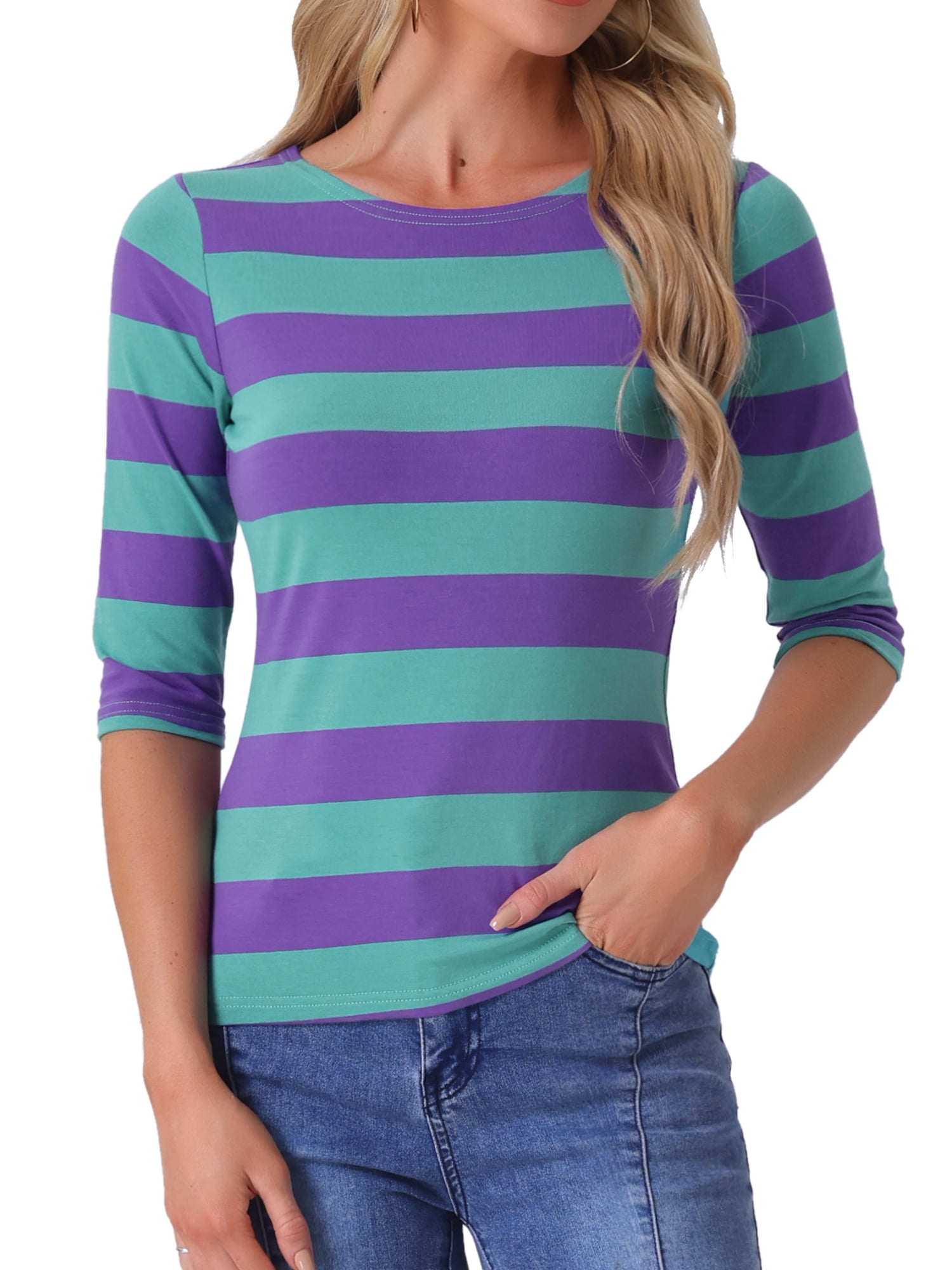 DARING DIVA Women's Halloween Costume Boat Neck Top T-Shirts S Purple Green