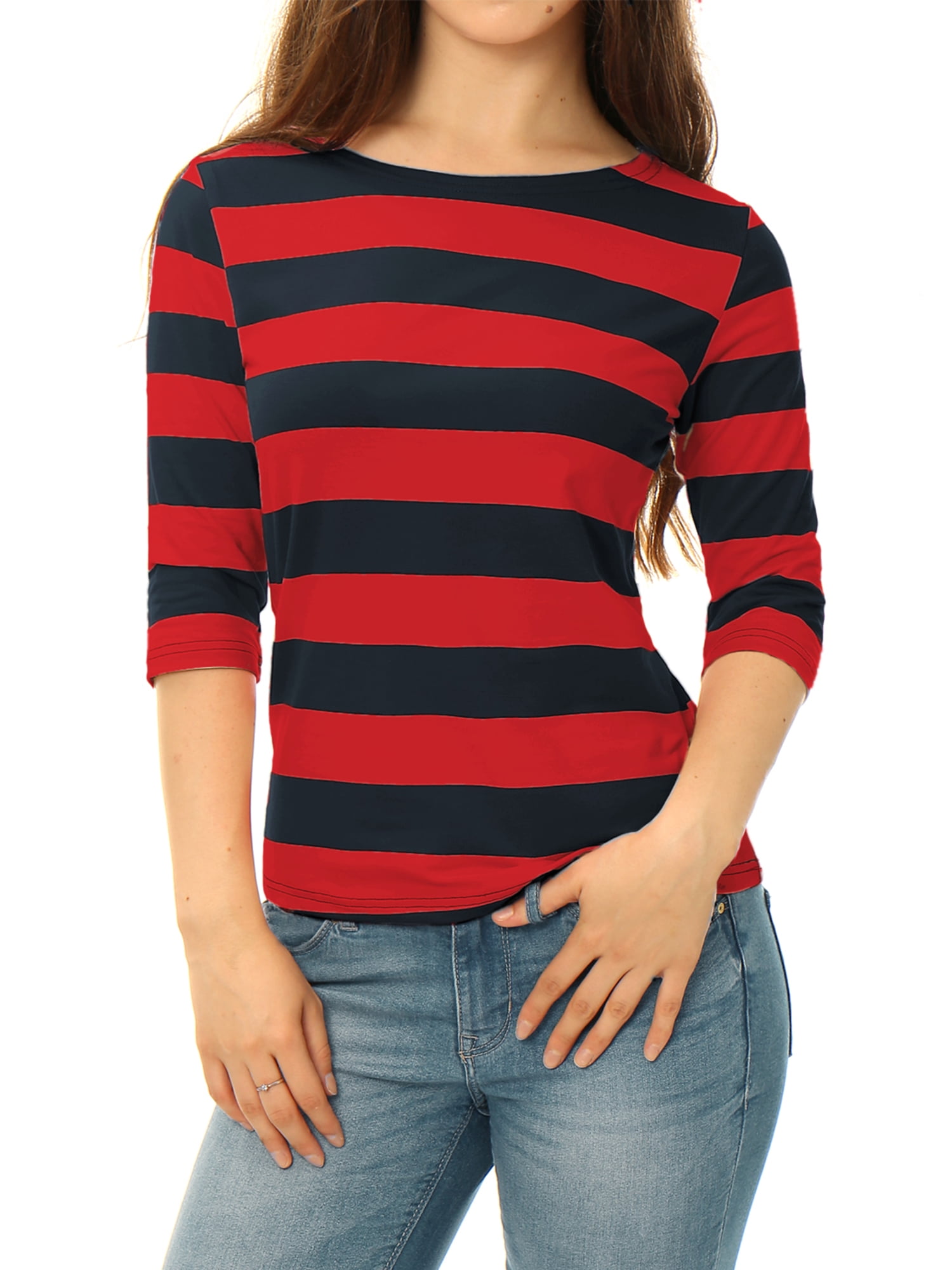 DARING DIVA Women's Halloween Costume Boat Neck Top T-Shirts S Red Blue