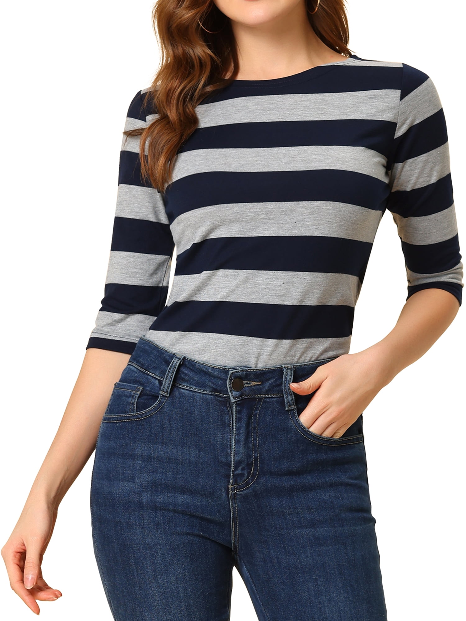 DARING DIVA Women's Halloween Costume Boat Neck Top T-Shirts XS Navy Gray
