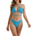 thumbnail image 1 of DARING DIVA Women's Halter Bikini Sets Double Lace Up Tie Back Medium Blue, 1 of 6