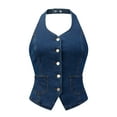 thumbnail image 1 of DARING DIVA Women's Halter Neck Button Down Backless Jean Waistcoat XS Dark Blue, 1 of 6