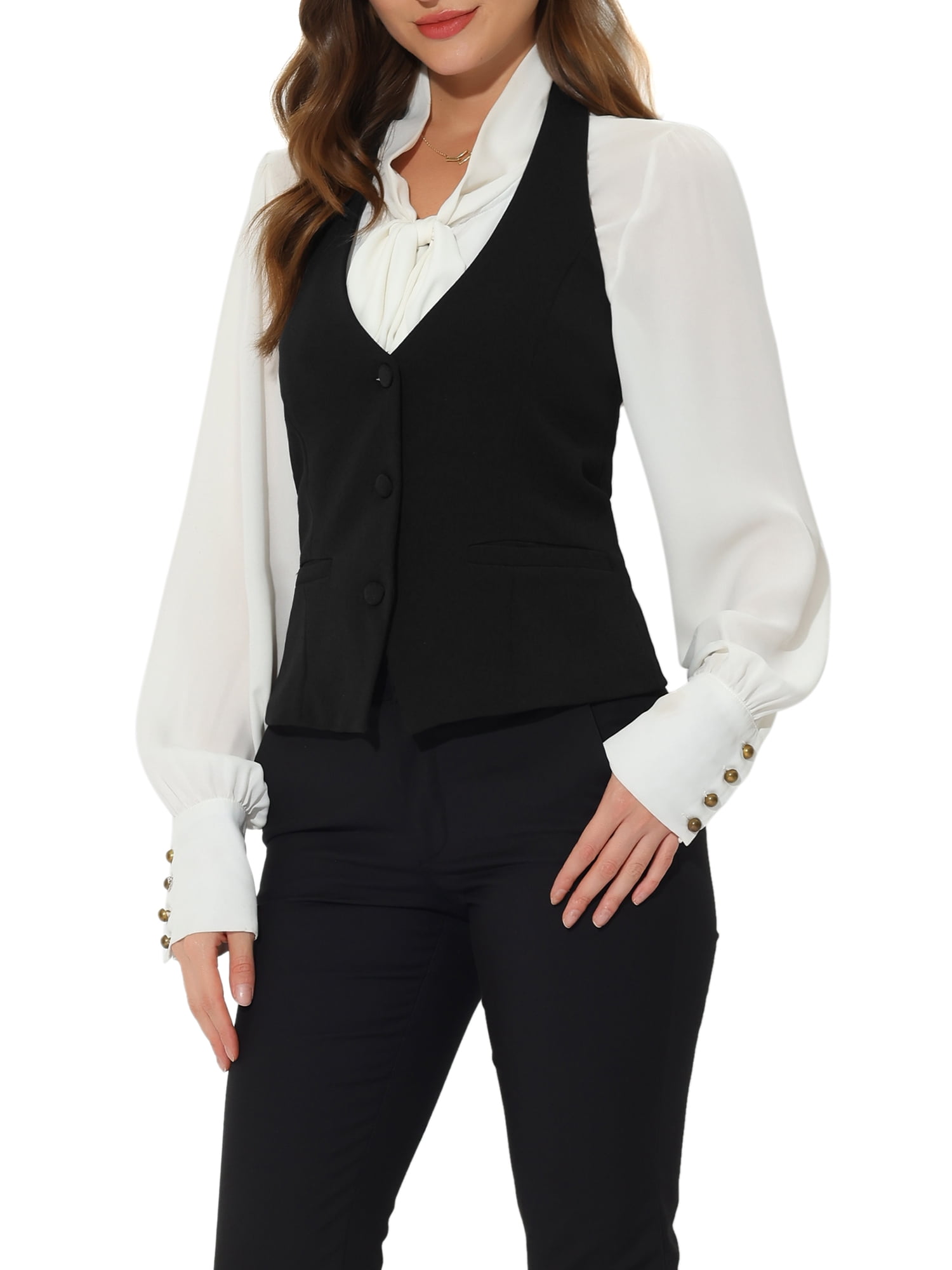 DARING DIVA Women's Halter Neck Button Down Suit Waistcoat Vest M Black