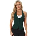 thumbnail image 1 of DARING DIVA Women's Halter Neck Button Down Suit Waistcoat Vest XL Dark Green, 1 of 6