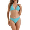 thumbnail image 1 of DARING DIVA Women's Halter Ribbed Lace Up Bikini Sets Medium Lake Blue, 1 of 6