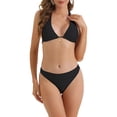 thumbnail image 1 of DARING DIVA Women's Halter Ribbed Lace Up Bikini Sets X-Small Black, 1 of 6