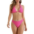thumbnail image 1 of DARING DIVA Women's Halter Ribbed Lace Up Bikini Sets X-Small Roes Red, 1 of 6