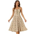 thumbnail image 1 of DARING DIVA Women's Halter Sleeveless Lace Up Floral Midi Dresses L Beige, 1 of 6