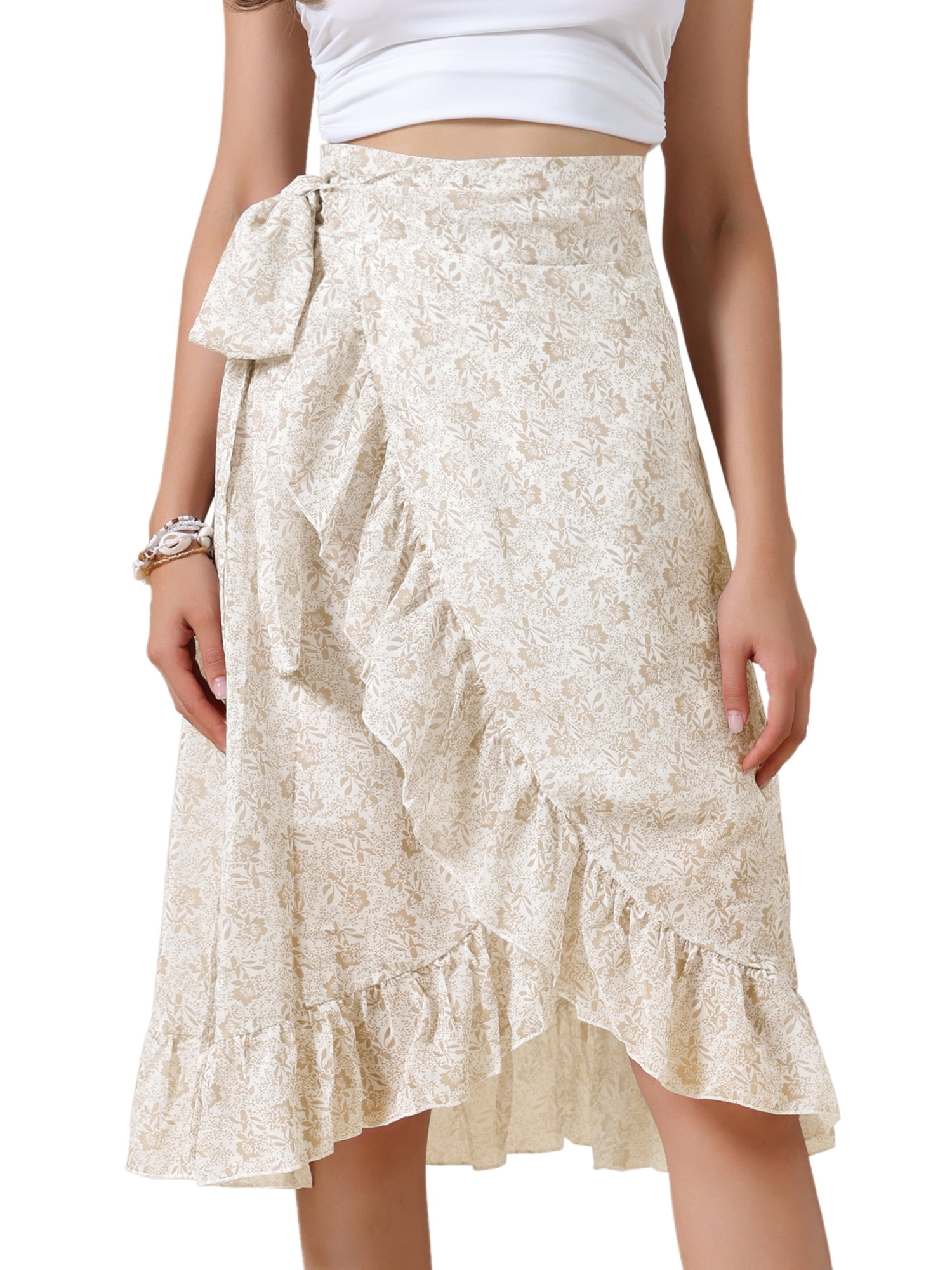 DARING DIVA Women's Hem Beach Ruffle Skirts Medium Yellow