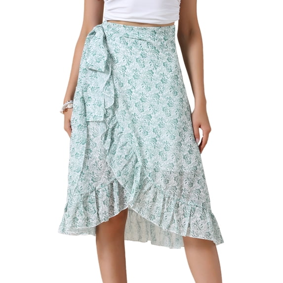 DARING DIVA Women's Hem Beach Ruffle Skirts Small Green