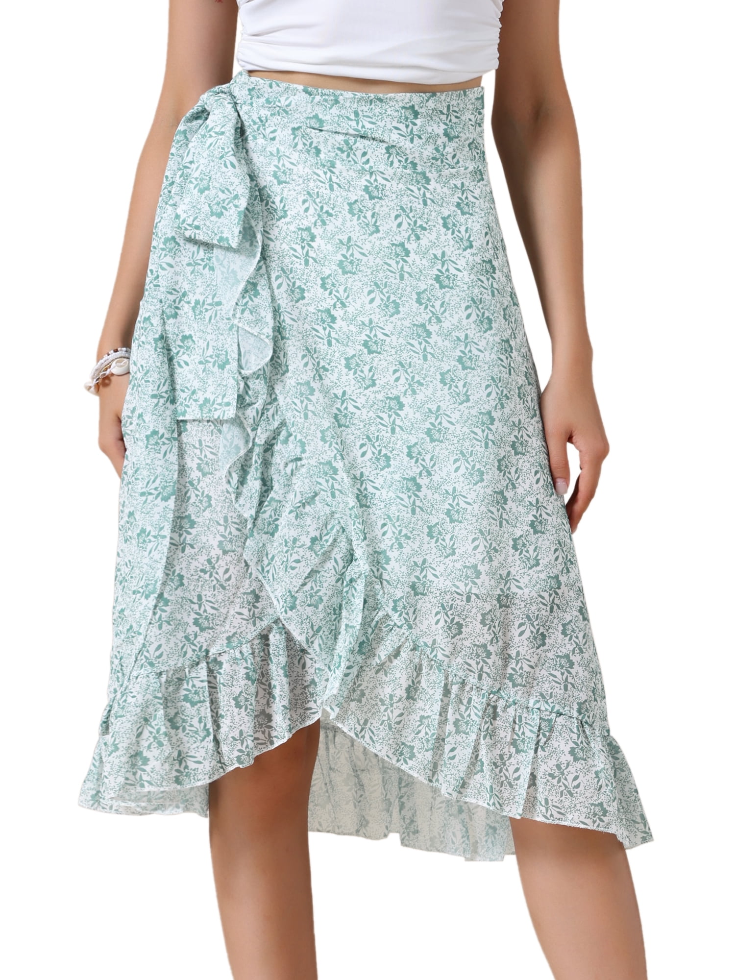 DARING DIVA Women's Hem Beach Ruffle Skirts X-Small Green