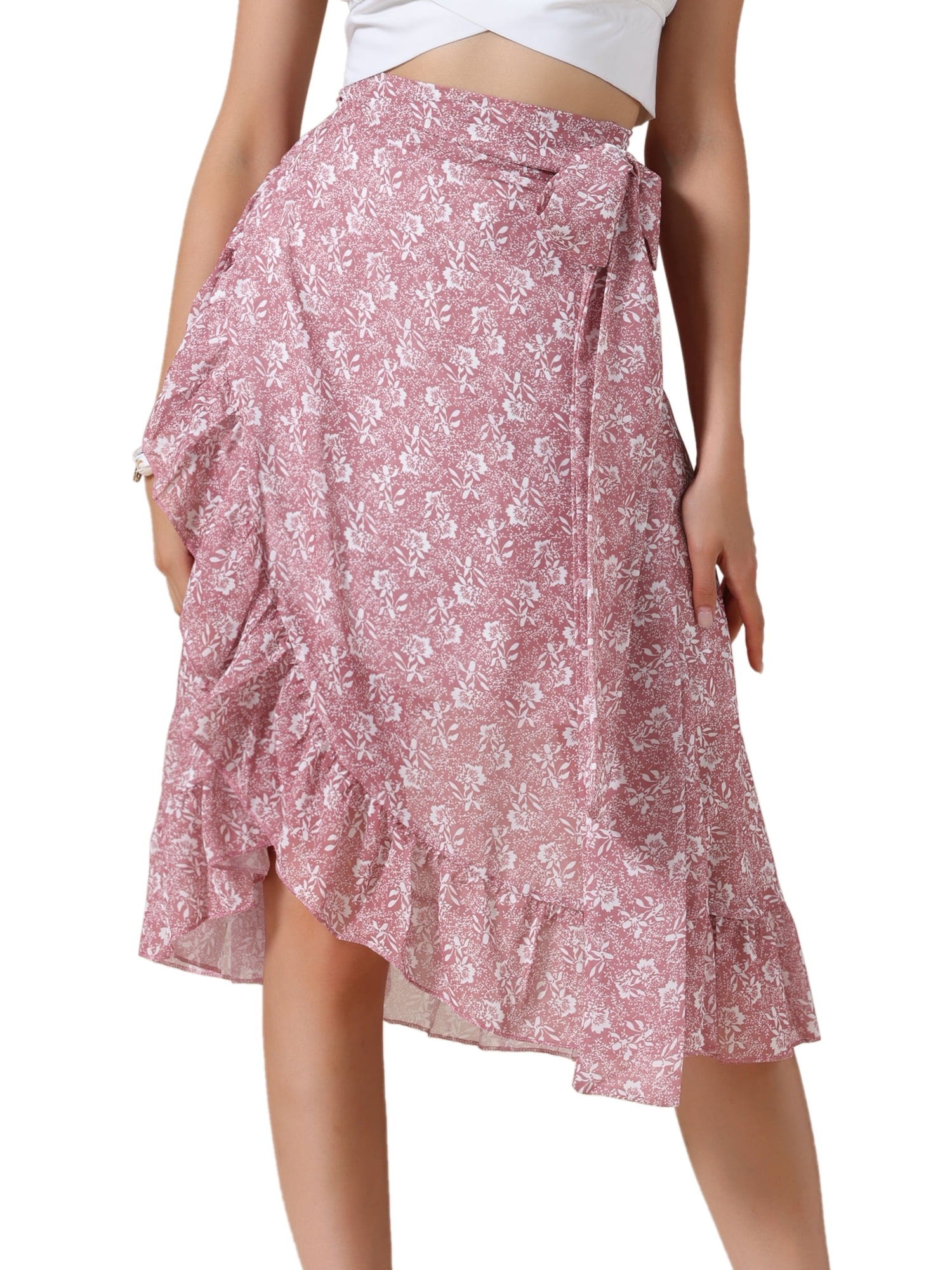 DARING DIVA Women's Hem Beach Ruffle Skirts X-Small Pink