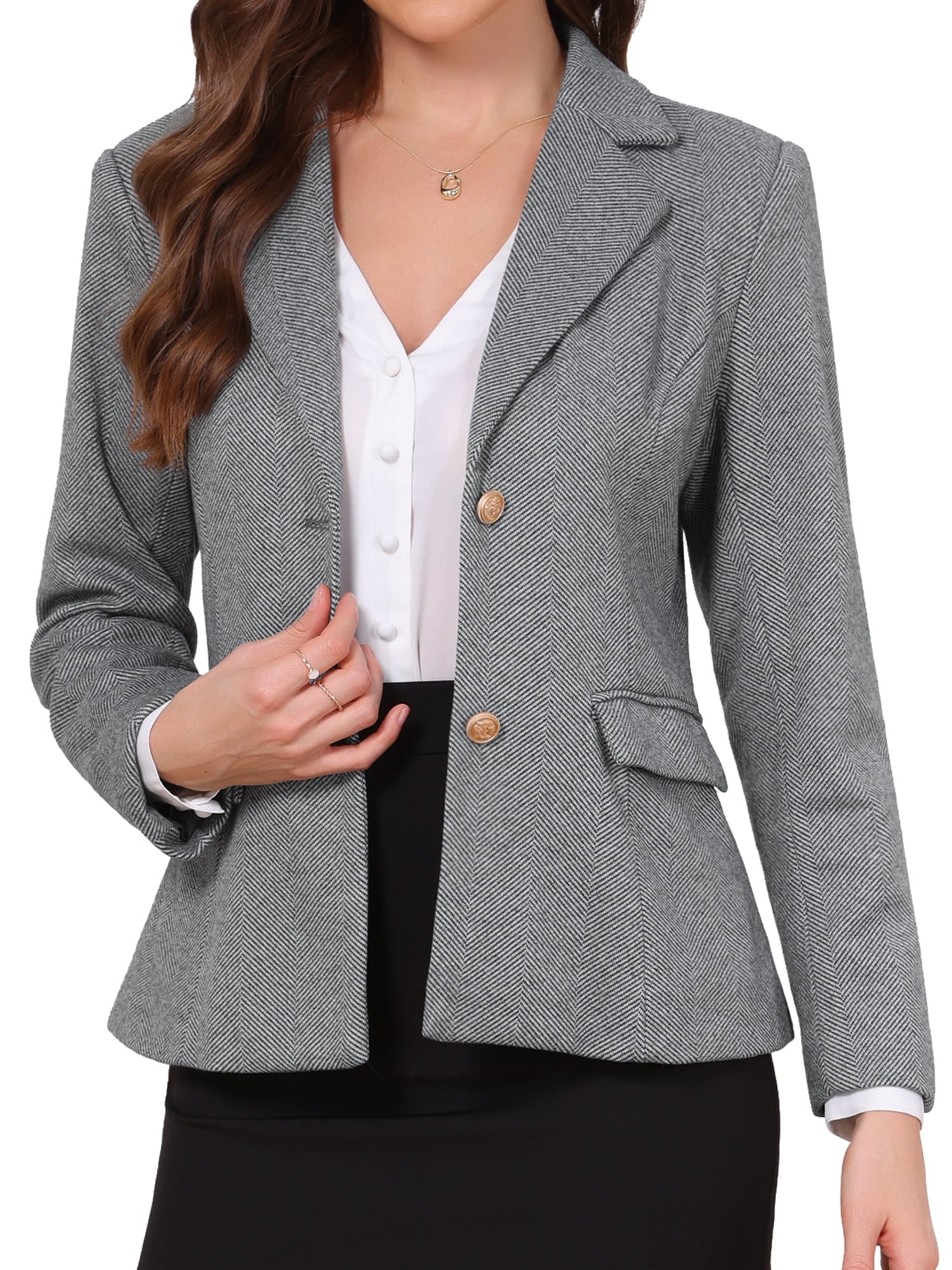 DARING DIVA Women's Herringbone Office Wear Blazer XL Grey Black