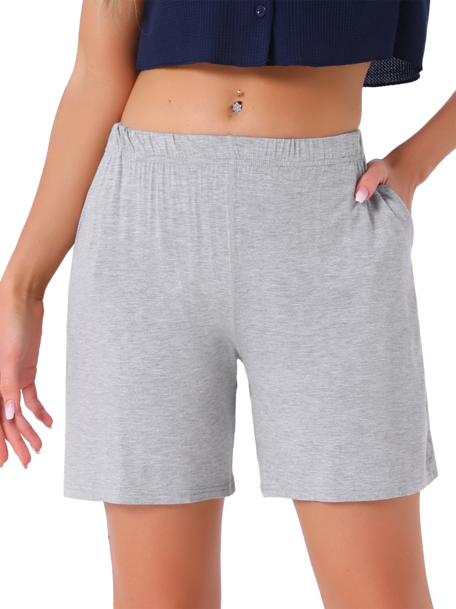 DARING DIVA Women's Modal Lounge Shorts Soft Comfy Bottoms with Pockets L Light Grey