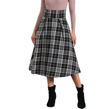 DARING DIVA Women's High Elastic Waist Fall Winter A-Line Midi Skirt XS Black