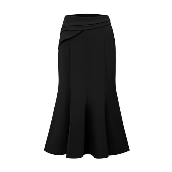 DARING DIVA Women's High Elastic Waist Fishtails Midi Skirts for Work L Black