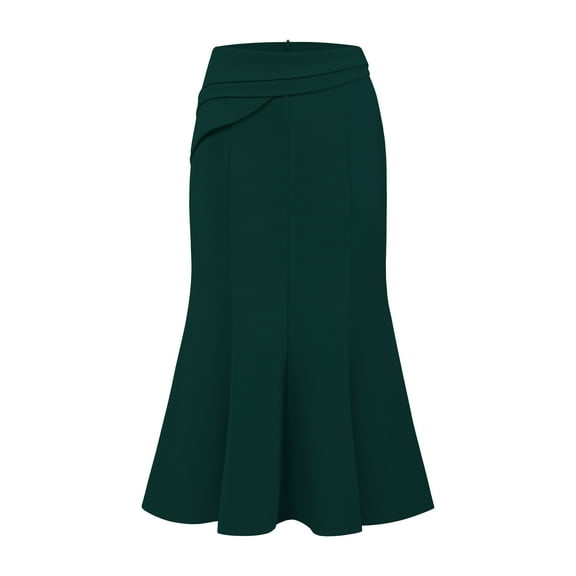 DARING DIVA Women's High Elastic Waist Fishtails Midi Skirts for Work L Green Blue