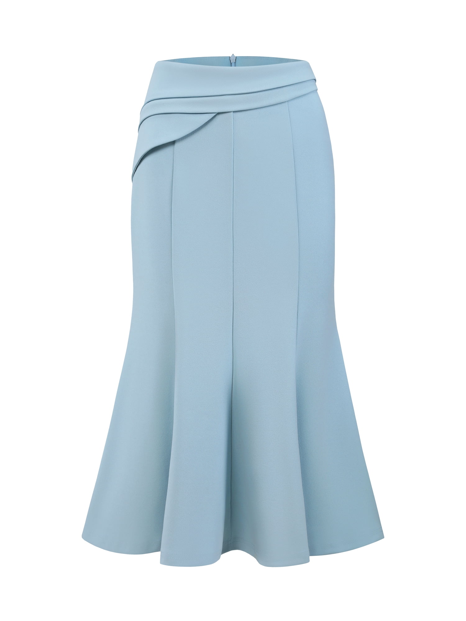 DARING DIVA Women's High Elastic Waist Fishtails Midi Skirts for Work M Blue