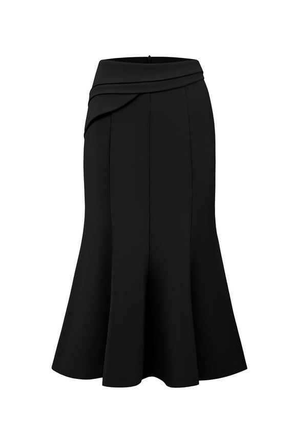 Women's High Elastic Waist Fishtails Midi Skirts for Work S Black