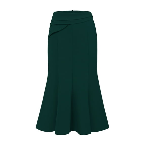 DARING DIVA Women's High Elastic Waist Fishtails Midi Skirts for Work S Green Blue