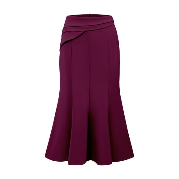 DARING DIVA Women's High Elastic Waist Fishtails Midi Skirts for Work S Purple