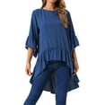 thumbnail image 1 of DARING DIVA Women's High Low 3/4 Bell Sleeve Ruffle Hem Blouse 2XL Dark Blue, 1 of 8
